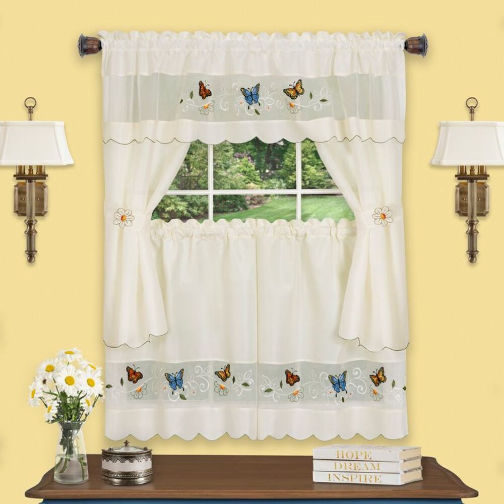 Daisy Meadow Embellished Cottage Window Curtain Set - 58 x 24 in.